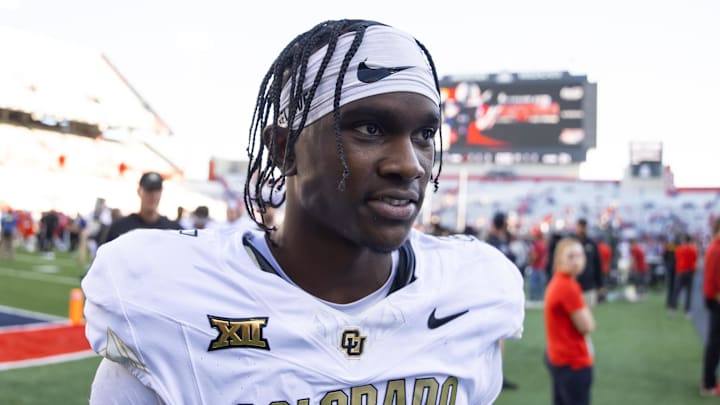 Oct 19, 2024; Tucson, Arizona, USA; Colorado Buffaloes safety RJ Johnson (5) against the Arizona Wildcats at Arizona Stadium. Mandatory Credit: Mark J. Rebilas-Imagn Images