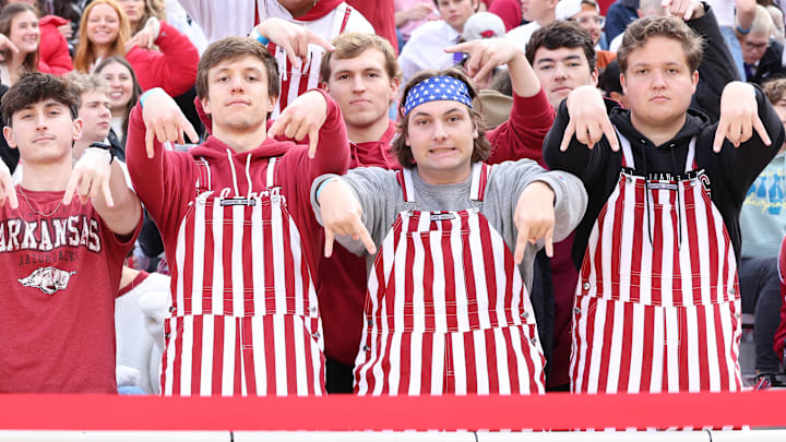 Arkansas Razorbacks student section prior to the game against the Texas Longhorns at Razorback Stadium.