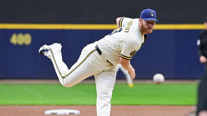Apr 30, 2026; Milwaukee, Wisconsin, USA;  Milwaukee Brewers starting pitcher Brandon Woodruff (53) throws a pitch in the first inning against the Arizona Diamondbacks at American Family Field. Mandatory Credit: Benny Sieu-Imagn Images