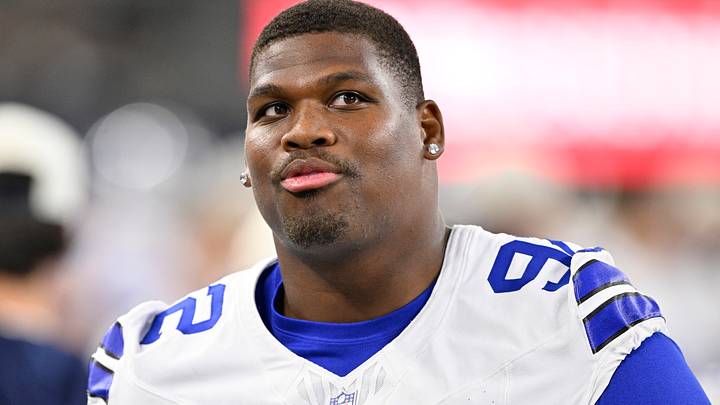 Dallas Cowboys defensive tackle Quinnen Williams looks on in the first quarter against the New Orleans Saints. Dallas Cowboys defensive tackle Quinnen Williams looks on in the first quarter against the New Orleans Saints.