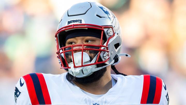 Feb 8, 2026; Santa Clara, CA, USA; New England Patriots defensive tackle Khyiris Tonga (95) against the Seattle Seahawks during Super Bowl LX at Levi's Stadium. Mandatory Credit: Mark J. Rebilas-Imagn Images