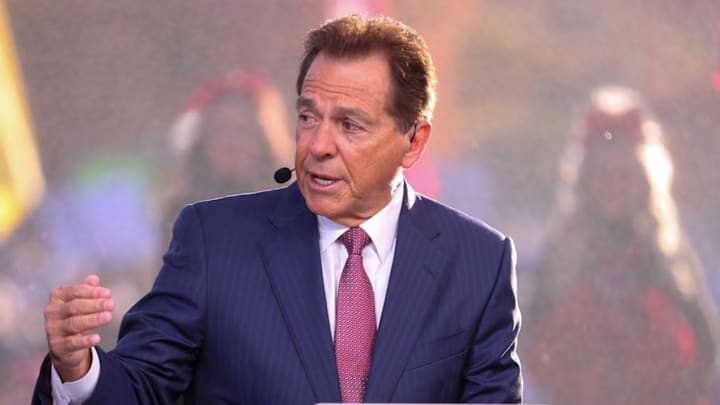 Former Alabama head coach Nick Saban discusses the Texas Tech football game vs. BYU on College GameDay, Saturday, Nov. 8, 2025, at Jones AT&T Stadium. Former Alabama head coach Nick Saban discusses the Texas Tech football game vs. BYU on College GameDay, Saturday, Nov. 8, 2025, at Jones AT&T Stadium.