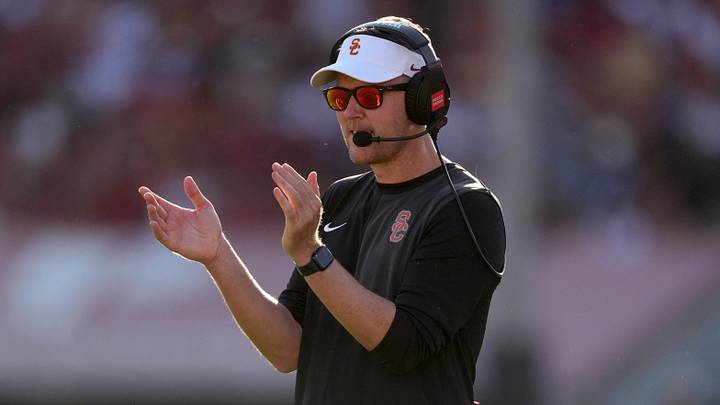 Aug 30, 2025; Los Angeles, California, USA; Southern California Trojans head coach Lincoln Riley watches from the sidelines against the Missouri State Bears in the first half at United Airlines Field at Los Angeles Memorial Coliseum. Mandatory Credit: Kirby Lee-Imagn Images Aug 30, 2025; Los Angeles, California, USA; Southern California Trojans head coach Lincoln Riley watches from the sidelines against the Missouri State Bears in the first half at United Airlines Field at Los Angeles Memorial Coliseum. Mandatory Credit: Kirby Lee-Imagn Images