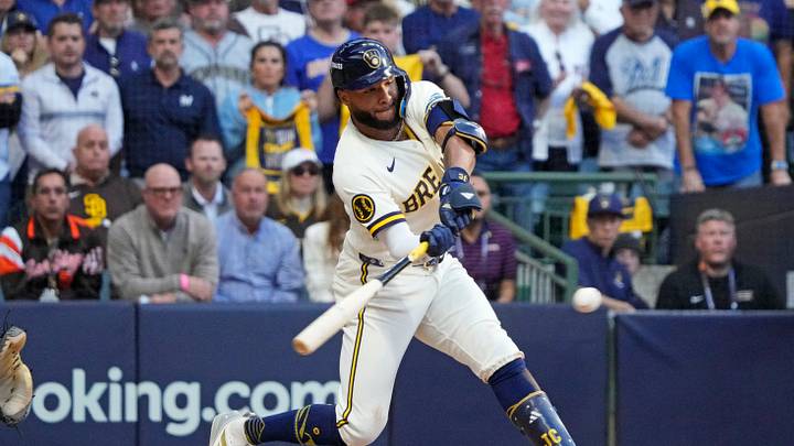 Oct 4, 2026; Milwaukee, Wisconsin, USA; Milwaukee Brewers outfielder Jackson Chourio (11) grounds out during the ninth inning against the San Diego Padres in game two of the NLDS for the 2026 MLB Playoffs at American Family Field. Mandatory Credit: Michael McLoone-Imagn Images Oct 4, 2026; Milwaukee, Wisconsin, USA; Milwaukee Brewers outfielder Jackson Chourio (11) grounds out during the ninth inning against the San Diego Padres in game two of the NLDS for the 2026 MLB Playoffs at American Family Field. Mandatory Credit: Michael McLoone-Imagn Images
