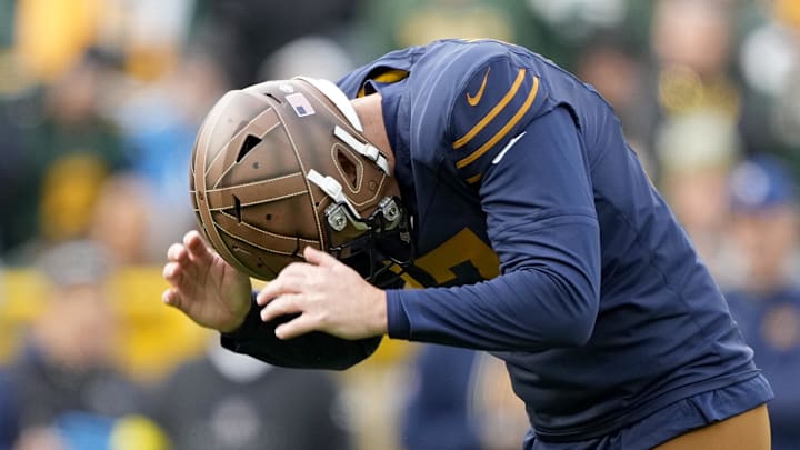 Green Bay Packers kicker Brandon McManus (17) reacts after missing a field goal during the second half against the Panthers. Green Bay Packers kicker Brandon McManus (17) reacts after missing a field goal during the second half against the Panthers.