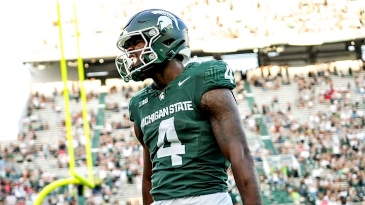 Michigan State's Elijah Tau-Tolliver celebrates his touchdown against Youngstown State during the fourth quarter on Saturday, Sept. 13, 2025, at Spartan Stadium in East Lansing. Michigan State's Elijah Tau-Tolliver celebrates his touchdown against Youngstown State during the fourth quarter on Saturday, Sept. 13, 2025, at Spartan Stadium in East Lansing.