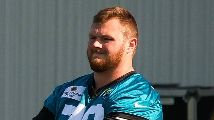Jacksonville Jaguars offensive tackle Cole van Lanen (70) stretches during the Jaguars final Organized Team Activity on Monday, June 15, 2026 at the Miller Electric Center in Jacksonville, Fla.