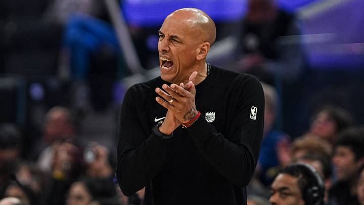 Oct 10, 2026; San Francisco, California, USA;  Sacramento Kings head coach Doug Christie reacts during the first quarter against the Golden State Valkyries at Chase Center.  Mandatory Credit: Justine Willard-Imagn Images