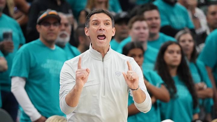 May 22, 2026; San Antonio, Texas, USA; Oklahoma City Thunder head coach Mark Daigneault reacts in the second half during game three of the western conference finals for the 2026 NBA playoffs at Frost Bank Center. Mandatory Credit: Scott Wachter-Imagn Images May 22, 2026; San Antonio, Texas, USA; Oklahoma City Thunder head coach Mark Daigneault reacts in the second half during game three of the western conference finals for the 2026 NBA playoffs at Frost Bank Center. Mandatory Credit: Scott Wachter-Imagn Images