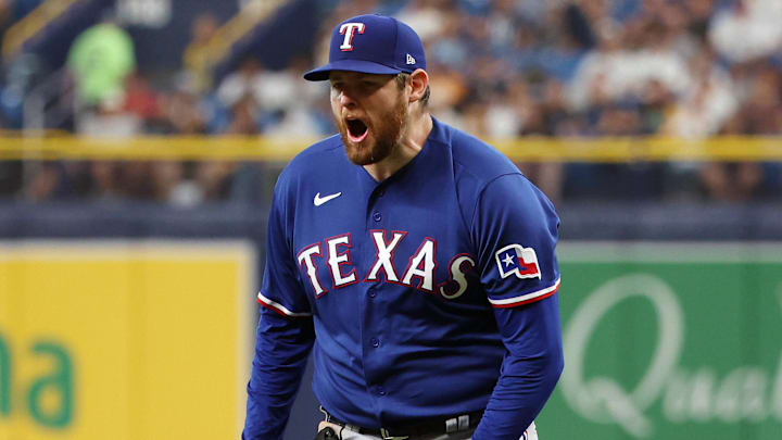 Oct 3, 2023; St. Petersburg, Florida, USA; Texas Rangers starting pitcher Jordan Montgomery (52)