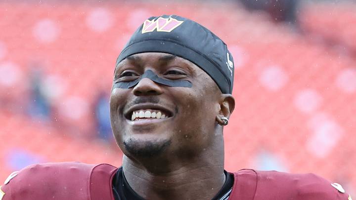 Washington Commanders wide receiver Terry McLaurin reacts