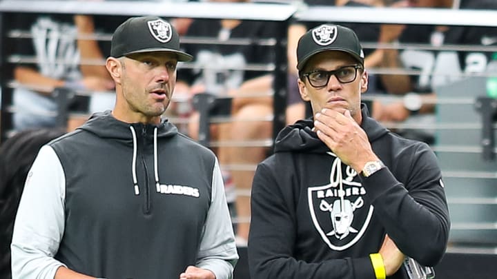 Las Vegas Raiders GM John Spytek, and minority owner Tom Brady
