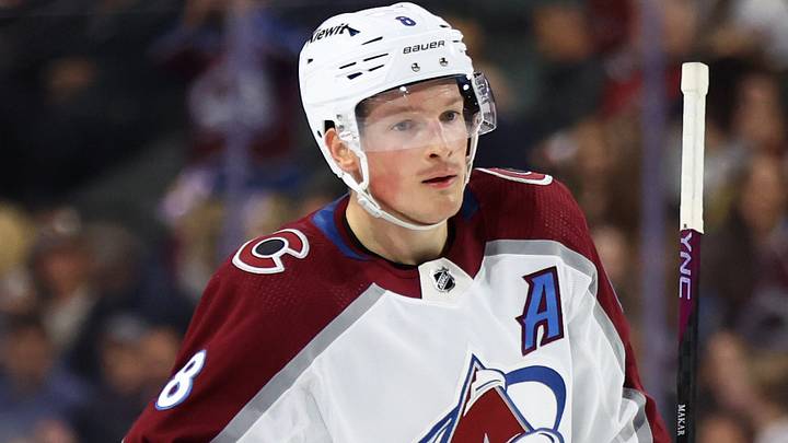 Nov 30, 2023; Tempe, Arizona, USA; Colorado Avalanche defenseman Cale Makar (8) against the Arizona Coyotes at Mullett Arena. Mandatory Credit: Mark J. Rebilas-USA TODAY Sports Nov 30, 2023; Tempe, Arizona, USA; Colorado Avalanche defenseman Cale Makar (8) against the Arizona Coyotes at Mullett Arena. Mandatory Credit: Mark J. Rebilas-USA TODAY Sports