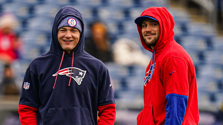 Buffalo Bills quarterback Josh Allen and New England Patriots quarterback Drake Maye. Buffalo Bills quarterback Josh Allen and New England Patriots quarterback Drake Maye.