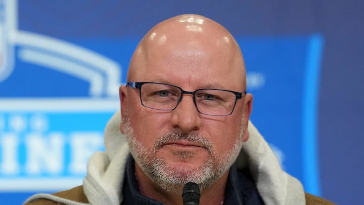 Feb 24, 2026; Indianapolis, IN, USA; Los Angeles Chargers general manager Joe Hortiz speaks at the NFL Scouting Combine at the Indiana Convention Center. Mandatory Credit: Kirby Lee-Imagn Images