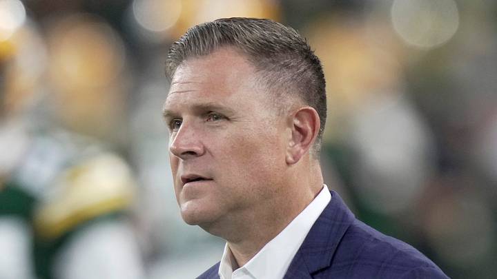 Green Bay Packers general manager Brian Gutekunst on the sidelines.
