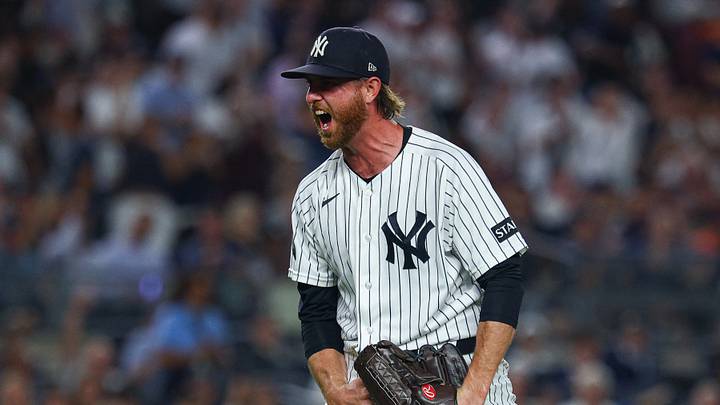 Aug 26, 2026; Bronx, New York, USA; New York Yankees pitcher Paul Blackburn (58) reacts after recording a strike out to end the top of the seventh inning against the Houston Astros at Yankee Stadium. Mandatory Credit: Vincent Carchietta-Imagn Images Aug 26, 2026; Bronx, New York, USA; New York Yankees pitcher Paul Blackburn (58) reacts after recording a strike out to end the top of the seventh inning against the Houston Astros at Yankee Stadium. Mandatory Credit: Vincent Carchietta-Imagn Images