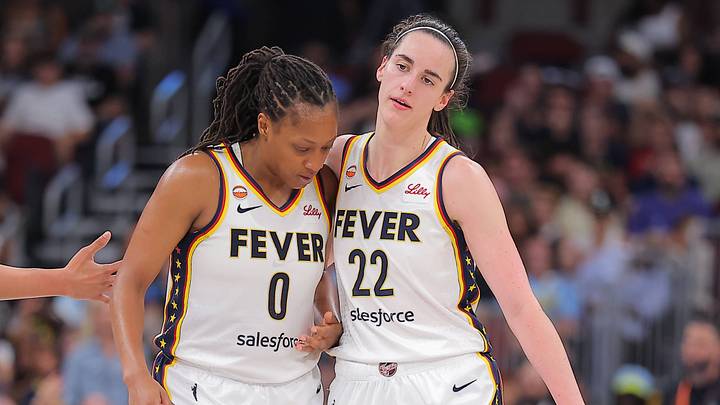Kelsey Mitchell of the Indiana Fever and Caitlin Clark of the Indiana Fever during a game against the Chicago Sky on August 8, 2026. Kelsey Mitchell of the Indiana Fever and Caitlin Clark of the Indiana Fever during a game against the Chicago Sky on August 8, 2026.
