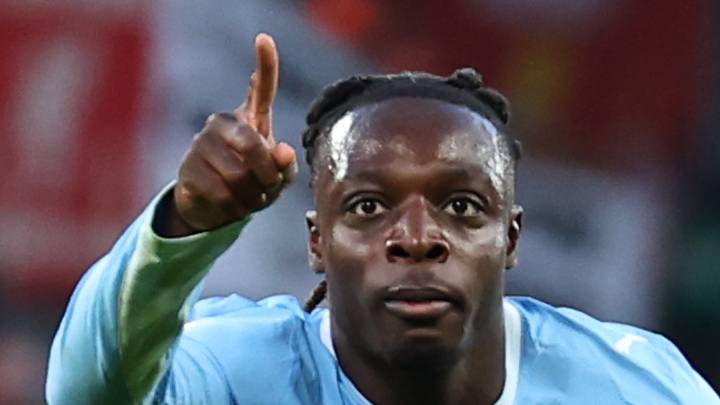 Jeremy Doku celebrates after scoring for Manchester City Jeremy Doku celebrates after scoring for Manchester City