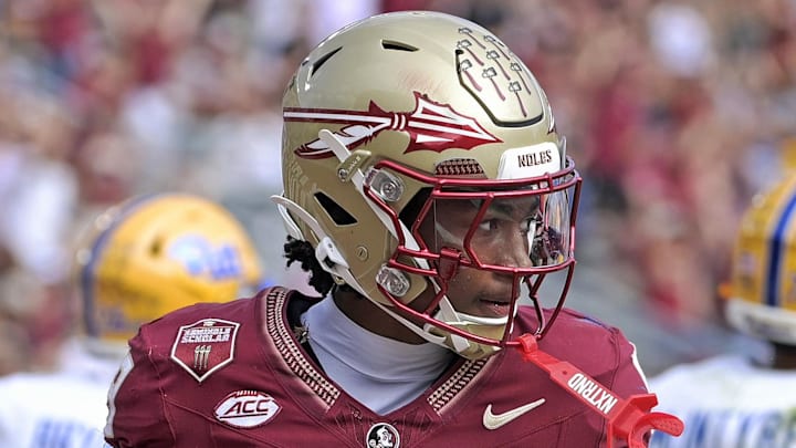 Oct 11, 2025; Tallahassee, Florida, USA; Florida State Seminoles wide receiver Micahi Danzy (19) after scoring a touchdown against the Pittsburgh Panthers in the fourth quarter at Doak S. Campbell Stadium. Mandatory Credit: Melina Myers-Imagn Images Oct 11, 2025; Tallahassee, Florida, USA; Florida State Seminoles wide receiver Micahi Danzy (19) after scoring a touchdown against the Pittsburgh Panthers in the fourth quarter at Doak S. Campbell Stadium. Mandatory Credit: Melina Myers-Imagn Images