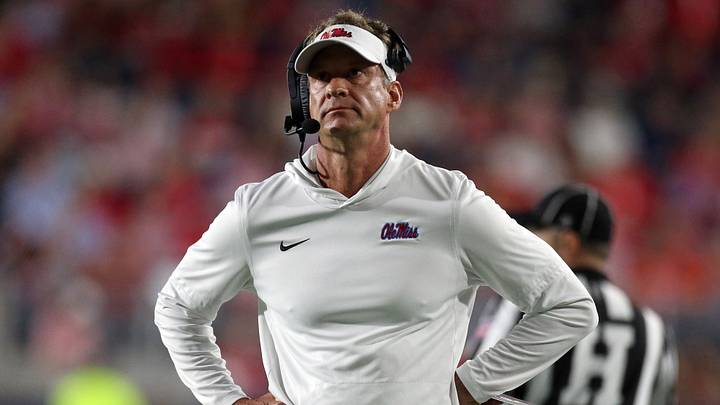 Ole Miss Rebels head coach Lane Kiffin looks on during a time out during the first quarter against the Florida Gators at Vaught-Hemingway Stadium. Ole Miss Rebels head coach Lane Kiffin looks on during a time out during the first quarter against the Florida Gators at Vaught-Hemingway Stadium.