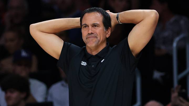 Miami Heat head coach Erik Spoelstra reacts  (Mandatory Credit: Sam Navarro-Imagn Images)