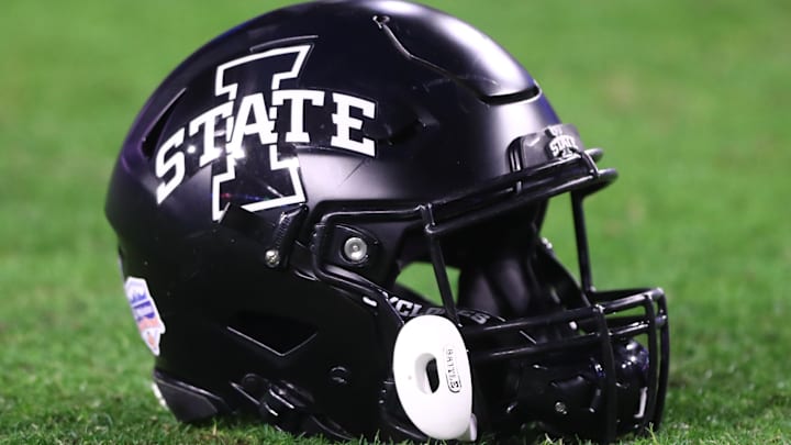 Jan 2, 2021; Glendale, AZ, USA; Detailed view of an Iowa State Cyclones helmet during the Fiesta Bowl at State Farm Stadium.