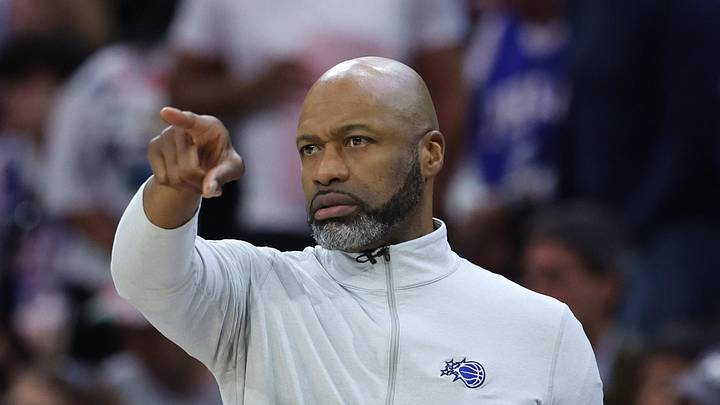 Apr 15, 2026; Philadelphia, Pennsylvania, USA; Orlando Magic head coach Jamahl Mosley reacts during the second quarter against the Philadelphia 76ers of a play-in round of the 2026 NBA Playoffs at Xfinity Mobile Arena. Mandatory Credit: Bill Streicher-Imagn Images Apr 15, 2026; Philadelphia, Pennsylvania, USA; Orlando Magic head coach Jamahl Mosley reacts during the second quarter against the Philadelphia 76ers of a play-in round of the 2026 NBA Playoffs at Xfinity Mobile Arena. Mandatory Credit: Bill Streicher-Imagn Images