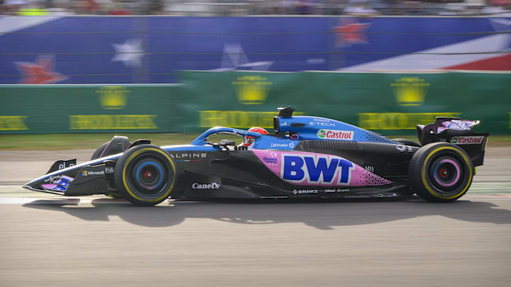 Oct 21, 2023; Austin, Texas, USA; BWT Alpine F1 driver Esteban Ocon (31) of Team France drives during the Sprint Race of the 2023 United States Grand Prix at Circuit of the Americas. Mandatory Credit: Jerome Miron-Imagn Images
