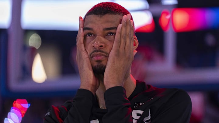 Apr 1, 2026; San Francisco, California, USA; San Antonio Spurs center Victor Wembanyama (1) stands on the court before the start of the game against the Golden State Warriors at the Chase Center. Mandatory Credit: Cary Edmondson-Imagn Images