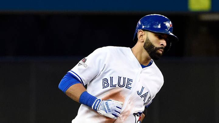 Oct 8, 2015; Toronto, Ontario, CAN; Toronto Blue Jays right fielder Jose Bautista rounds the bases after hitting a solo home run against the Texas Rangers in the sixth inning in game one of the ALDS at Rogers Centre. Mandatory Credit: Peter Llewellyn-USA TODAY Sports Oct 8, 2015; Toronto, Ontario, CAN; Toronto Blue Jays right fielder Jose Bautista rounds the bases after hitting a solo home run against the Texas Rangers in the sixth inning in game one of the ALDS at Rogers Centre. Mandatory Credit: Peter Llewellyn-USA TODAY Sports