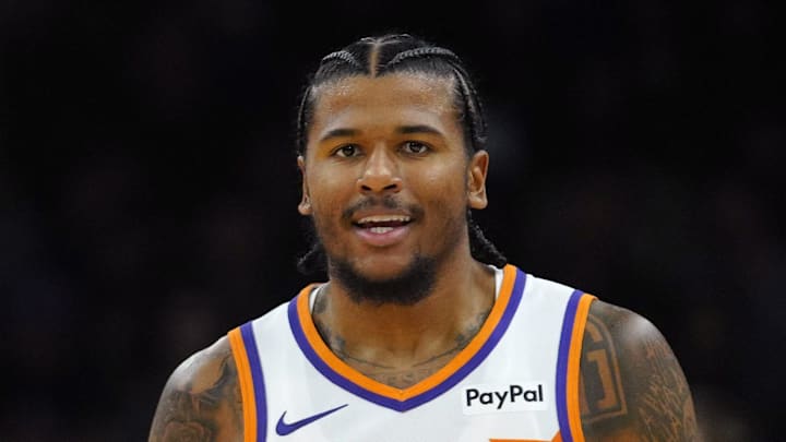 Suns guard Jalen Green (4) celebrates a three pointer against the Clippers during a game at the Mortgage Matchup Center on Nov. 6, 2025. Suns guard Jalen Green (4) celebrates a three pointer against the Clippers during a game at the Mortgage Matchup Center on Nov. 6, 2025.