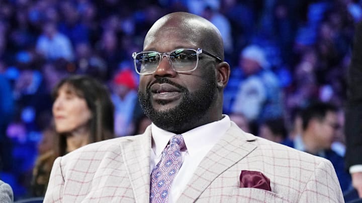 Feb 17, 2024; Indianapolis, IN, USA; Former basketball players Dominique Wilkins (left) and Shaquille O'Neal attend NBA All Star Saturday Night at Lucas Oil Stadium. Mandatory Credit: Kyle Terada-Imagn Images Feb 17, 2024; Indianapolis, IN, USA; Former basketball players Dominique Wilkins (left) and Shaquille O'Neal attend NBA All Star Saturday Night at Lucas Oil Stadium. Mandatory Credit: Kyle Terada-Imagn Images