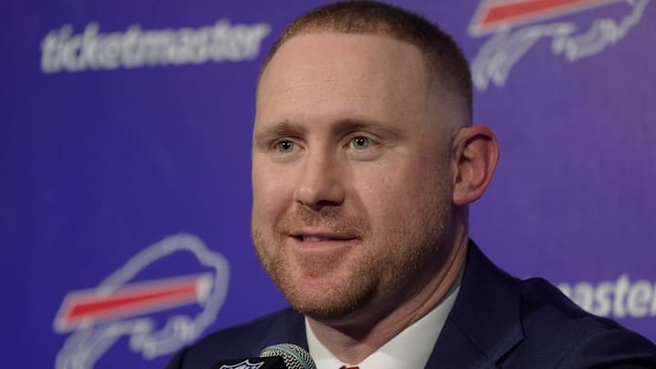 New Bills head coach Joe Brady talks about some of his vision as coach at the Bills field house in Orchard Park on Jan. 29, 2026.