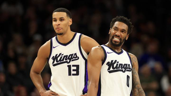 Mar 14, 2025; Phoenix, Arizona, USA; Sacramento Kings guard Malik Monk (0) and forward Keegan Murray (13) against the Phoenix Suns at Footprint Center. Mar 14, 2025; Phoenix, Arizona, USA; Sacramento Kings guard Malik Monk (0) and forward Keegan Murray (13) against the Phoenix Suns at Footprint Center.