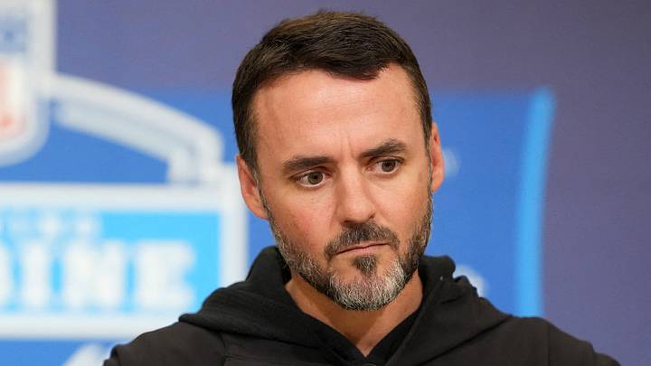 Baltimore Ravens coach Jesse Minter speaks at the NFL Scouting Combine.