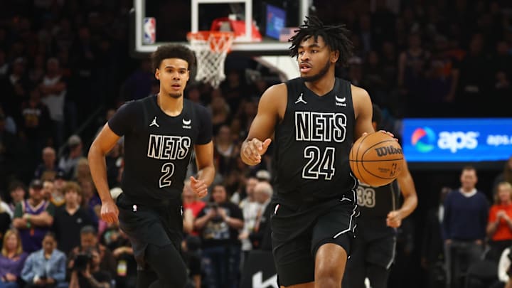 Dec 13, 2023; Phoenix, Arizona, USA; Brooklyn Nets guard Cam Thomas (24) and forward Cameron Johnson (2) against the Phoenix Suns at Footprint Center. Mandatory Credit: Mark J. Rebilas-Imagn Images Dec 13, 2023; Phoenix, Arizona, USA; Brooklyn Nets guard Cam Thomas (24) and forward Cameron Johnson (2) against the Phoenix Suns at Footprint Center. Mandatory Credit: Mark J. Rebilas-Imagn Images