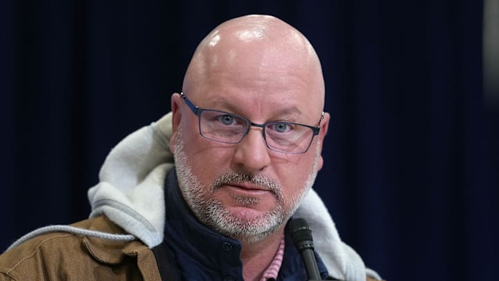 Feb 24, 2026; Indianapolis, IN, USA; Los Angeles Chargers general manager Joe Hortiz speaks at the NFL Scouting Combine at the Indiana Convention Center. Mandatory Credit: Kirby Lee-Imagn Images Feb 24, 2026; Indianapolis, IN, USA; Los Angeles Chargers general manager Joe Hortiz speaks at the NFL Scouting Combine at the Indiana Convention Center. Mandatory Credit: Kirby Lee-Imagn Images