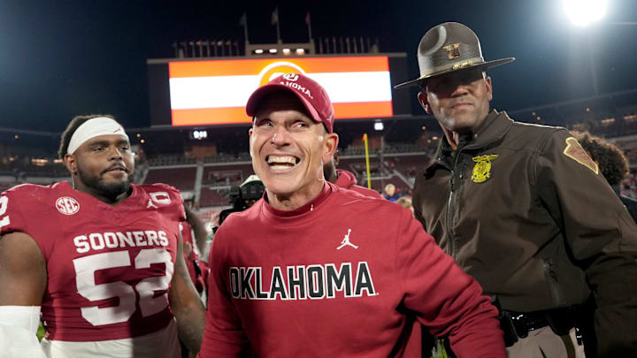 Oklahoma coach Brent Venables smiles after the Sooners defeated LSU at the end of the 2025 season. Oklahoma coach Brent Venables smiles after the Sooners defeated LSU at the end of the 2025 season.