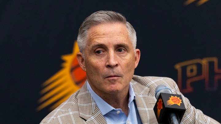 Scottsdale, AZ, USA; Phoenix Suns general manager Brian Gregory during an introductory press conference at the Verizon 5g Performance Center on Jun 10, 2025.