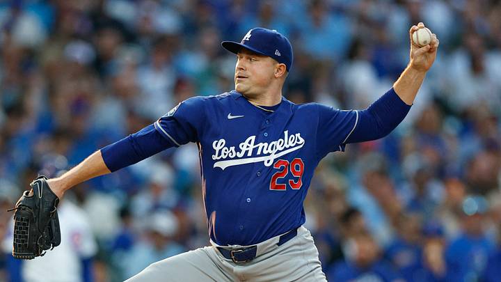 Los Angeles Dodgers starting pitcher Tarik Skubal (29) delivers