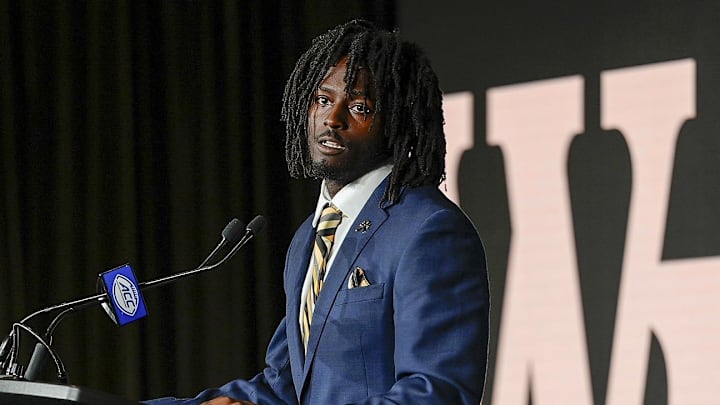 Jul 23, 2025; Charlotte, NC, USA; Wake Forest running back Demond Claiborne answers questions from the media during ACC Media days at Hilton Charlotte Uptown. Mandatory Credit: Jim Dedmon-Imagn Images Jul 23, 2025; Charlotte, NC, USA; Wake Forest running back Demond Claiborne answers questions from the media during ACC Media days at Hilton Charlotte Uptown. Mandatory Credit: Jim Dedmon-Imagn Images