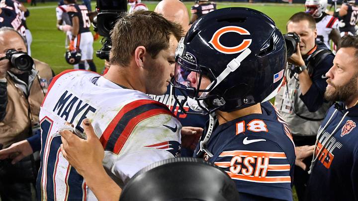 Bears quarterback Caleb Williams got the best of the Patriots' Drake Maye in their matchup last week.