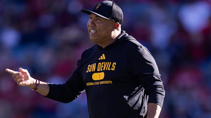 Nov 30, 2024; Tucson, Arizona, USA; Arizona State Sun Devils wide receivers coach Hines Ward against the Arizona Wildcats during the Territorial Cup at Arizona Stadium. Mandatory Credit: Mark J. Rebilas-Imagn Images