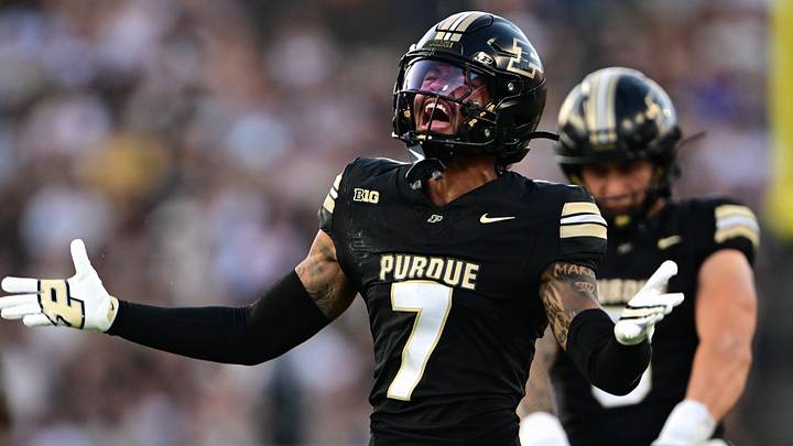 Sep 4, 2026; West Lafayette, Indiana, USA; Purdue Boilermakers defensive back Don Saunders (7) reacts after a play. Sep 4, 2026; West Lafayette, Indiana, USA; Purdue Boilermakers defensive back Don Saunders (7) reacts after a play.