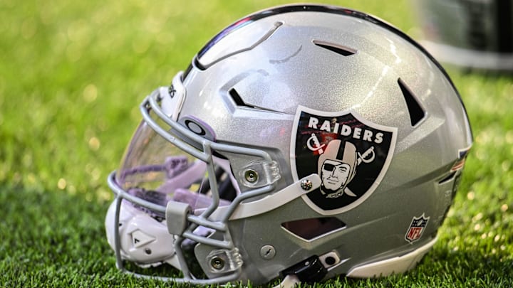 Aug 10, 2024; Minneapolis, Minnesota, USA; A Las Vegas Raiders helmet sits on the field before the game against the Minnesota Vikings at U.S. Bank Stadium. Mandatory Credit: Jeffrey Becker-Imagn Images Aug 10, 2024; Minneapolis, Minnesota, USA; A Las Vegas Raiders helmet sits on the field before the game against the Minnesota Vikings at U.S. Bank Stadium. Mandatory Credit: Jeffrey Becker-Imagn Images