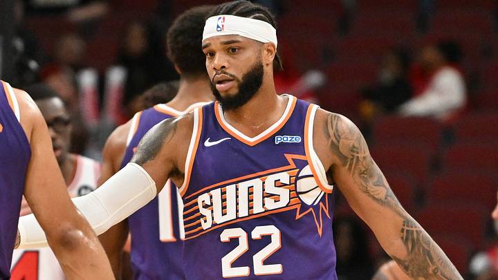 Oct 7, 2026; Chicago, Illinois, USA; Phoenix Suns forward Miles Bridges (22) reacts with guard-forward Dillon Brooks (3) after being fouled against the Chicago Bulls during the first half at United Center. Mandatory Credit: Patrick Gorski-Imagn Images Oct 7, 2026; Chicago, Illinois, USA; Phoenix Suns forward Miles Bridges (22) reacts with guard-forward Dillon Brooks (3) after being fouled against the Chicago Bulls during the first half at United Center. Mandatory Credit: Patrick Gorski-Imagn Images