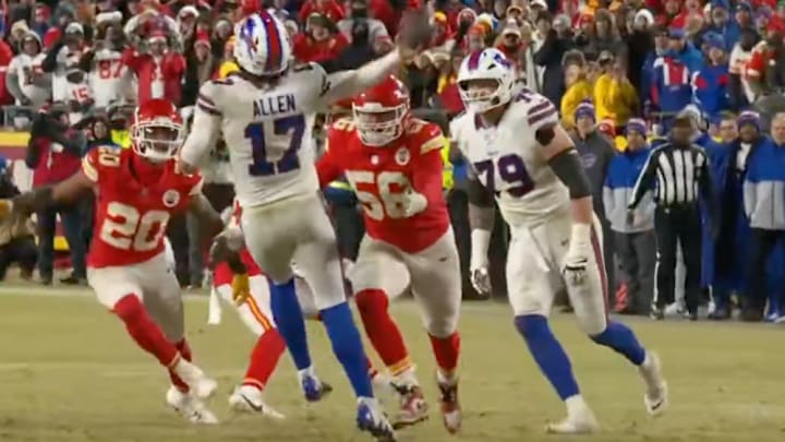 Josh Allen attempts a pass against a blitz from the Kansas City Chiefs.