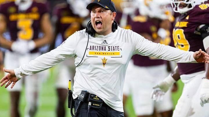 Oct 10, 2026; Tempe, Arizona, USA; Arizona State Sun Devils head coach Kenny Dillingham reacts against the Hawaii Rainbow Warriors in the second half at Mountain America Stadium. Oct 10, 2026; Tempe, Arizona, USA; Arizona State Sun Devils head coach Kenny Dillingham reacts against the Hawaii Rainbow Warriors in the second half at Mountain America Stadium.