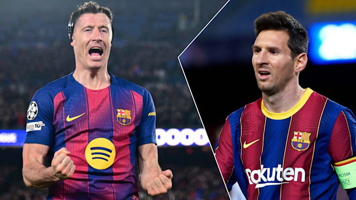 Robert Lewandowski (left) surpassed an impressive benchmark set by Lionel Messi.